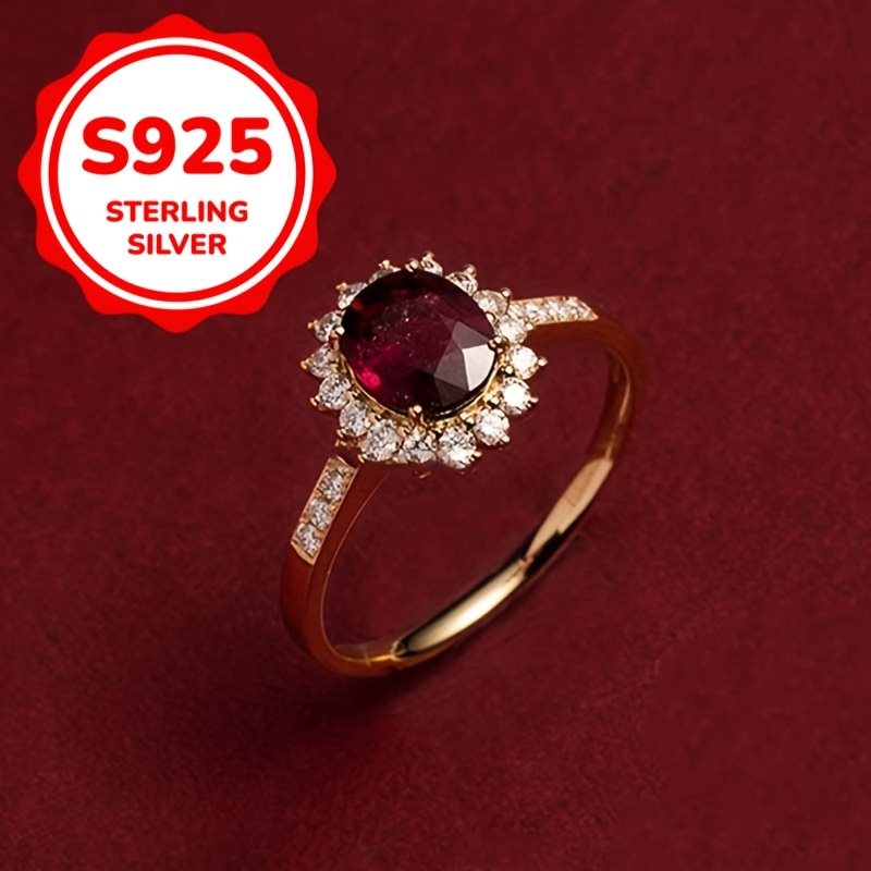 925 Sterling Silver Red Gemstone Rose Flower Ring